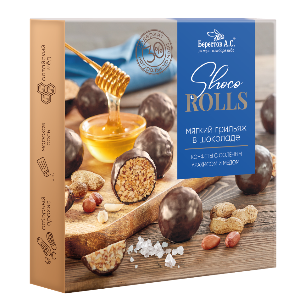  Берестов Shoco Rolls конфеты с арахисом, солью и медом, 135г   в Бугуруслане