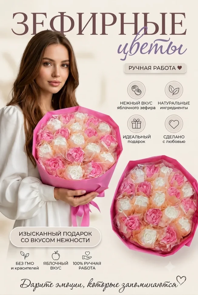  Букет Зефирный Размер XL бело-розовый,350г в Бугуруслане